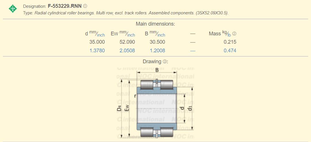 F-553229.RNN Roller Bearing size 